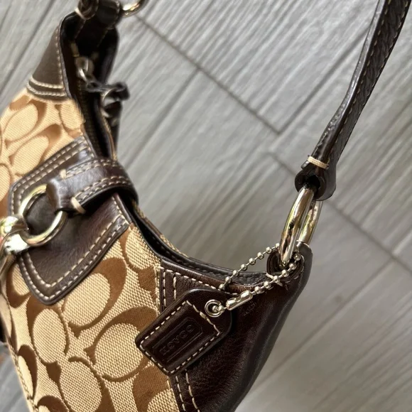 Vintage Coach Brown Canvas Mini Hobo Leather Trim Shoulder Bag Purse Y2K 10283 - Picture 9 of 14